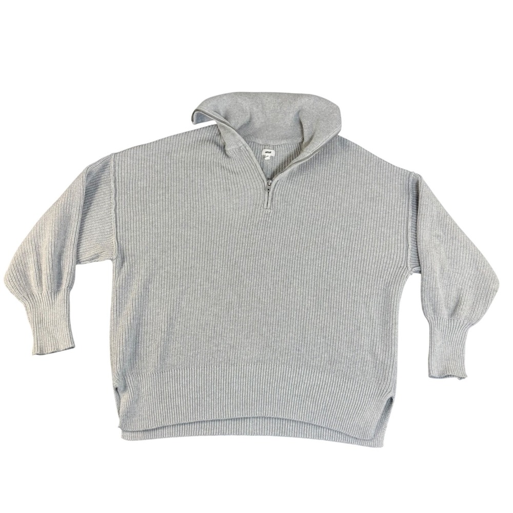 Aerie Womens Gray Quarter Zip Ribbed Cotton Oversized Sweater Size S P Small